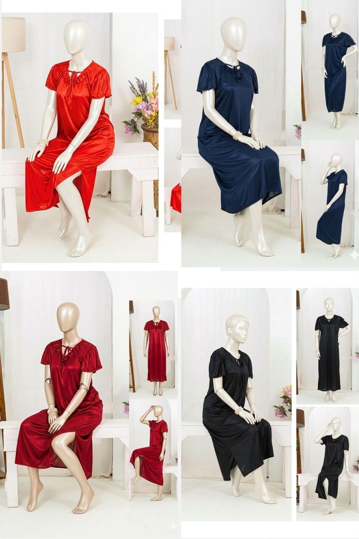 Silk satin bow tie maxi night dress