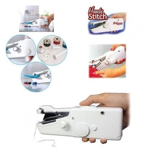 Handheld sewing machine in use on fabric