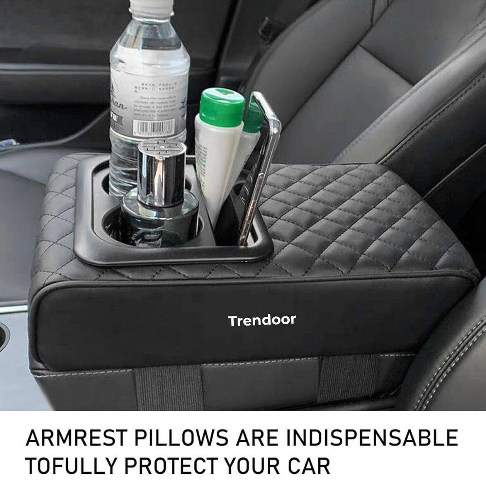 Car Armrest Cushion with Cup Holder and Storage Box