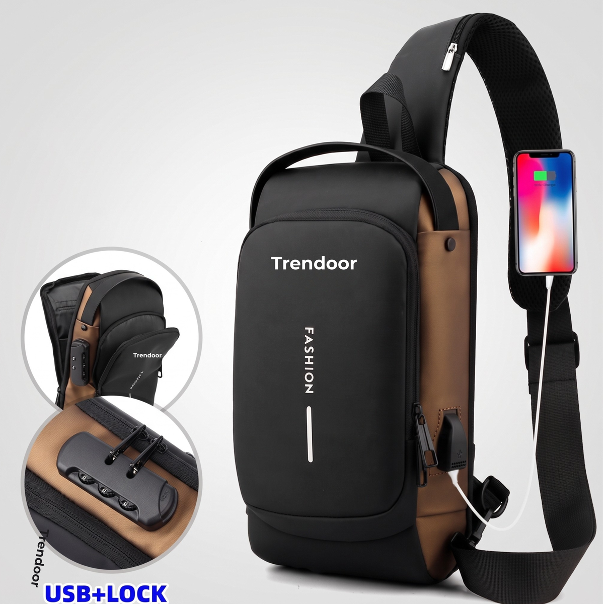 Anti-Theft Crossbody Sling Bag with Password Lock & USB Port