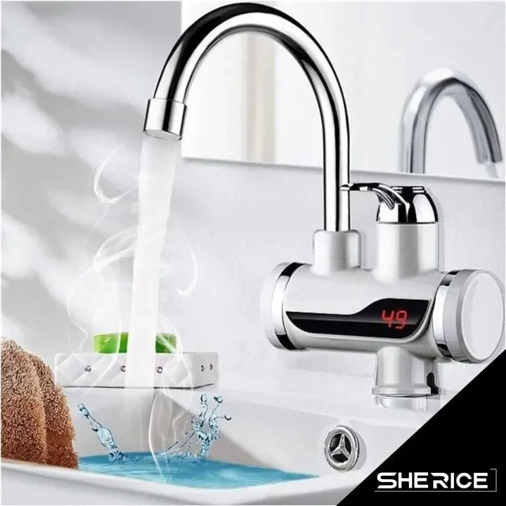 Tankless electric faucet fitted to a basin