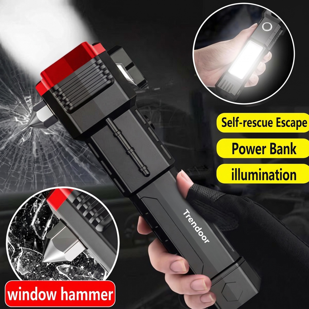 Rechargeable LED Flashlight with Safety Hammer and Phone Charging