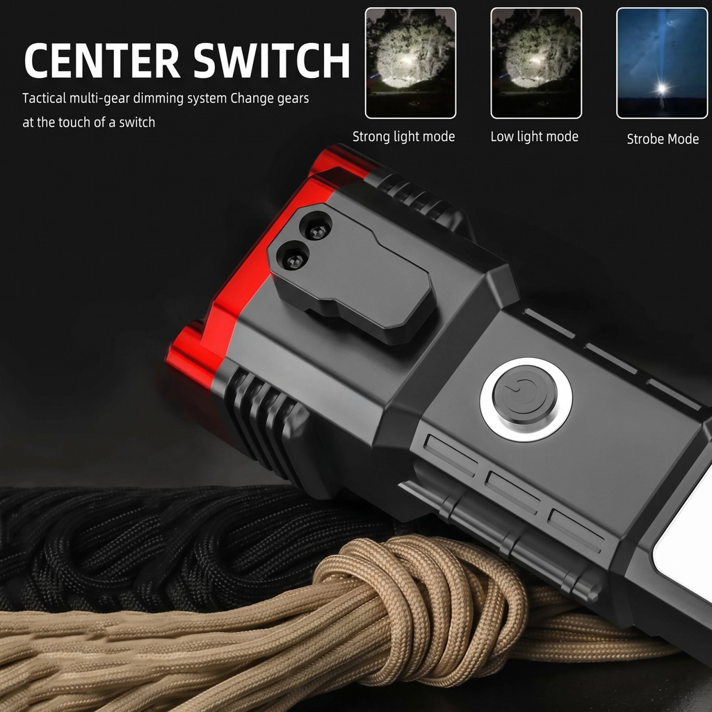 Rechargeable LED Flashlight with Safety Hammer and Phone Charging