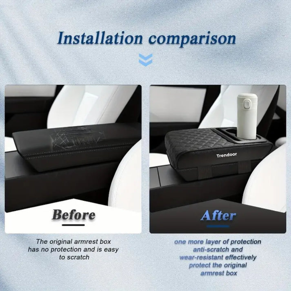 Car Armrest Cushion with Cup Holder and Storage Box