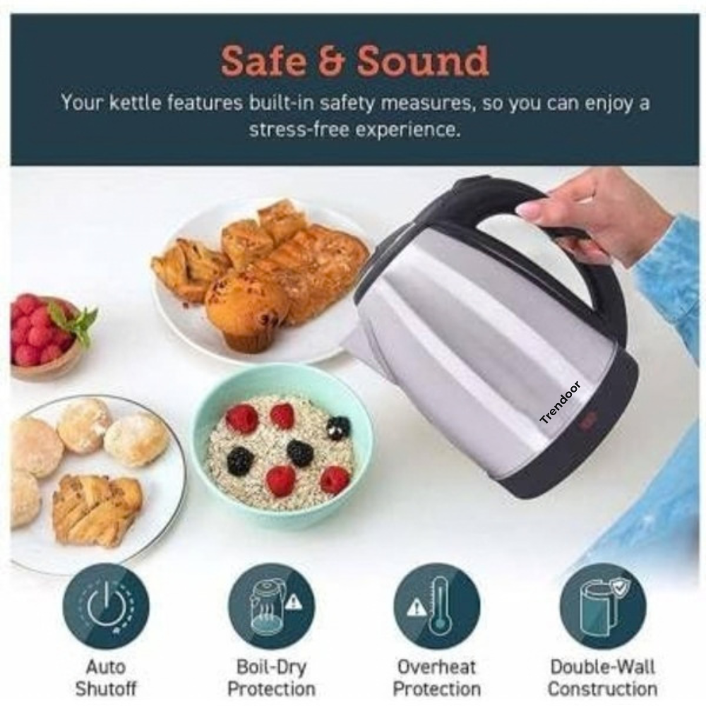 Stainless Steel Electric Kettle 2.0 Litre, 1500W Cordless (Silver)