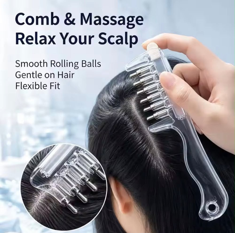Scalp applicator comb in use