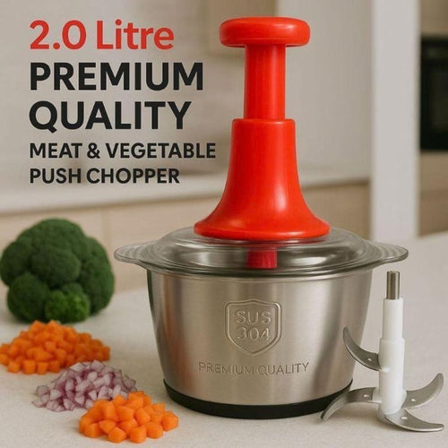 2 Litre Manual Push Food Chopper with Stainless Steel Bowl