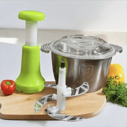 2 Litre Manual Push Food Chopper with Stainless Steel Bowl