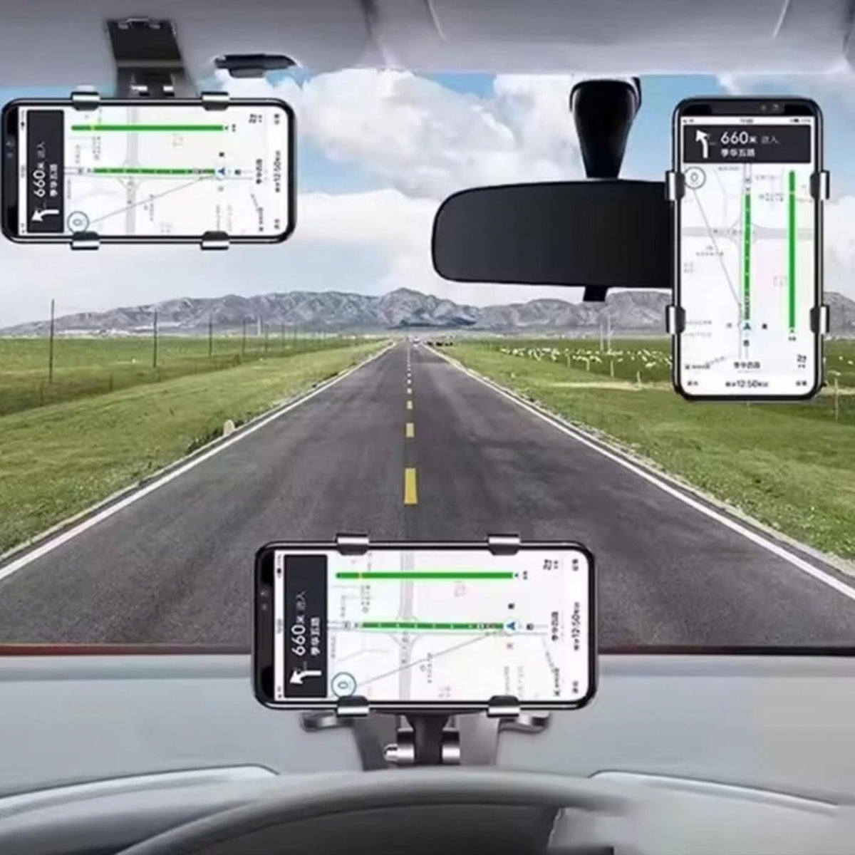360° Rotating Car Phone Holder for Dashboard, Sun Visor and Mirror