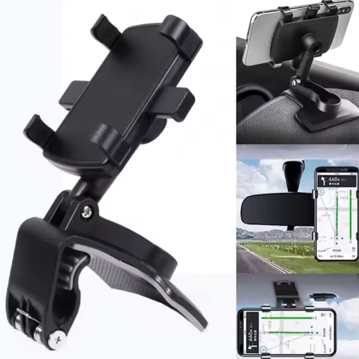 360° Rotating Car Phone Holder for Dashboard, Sun Visor and Mirror