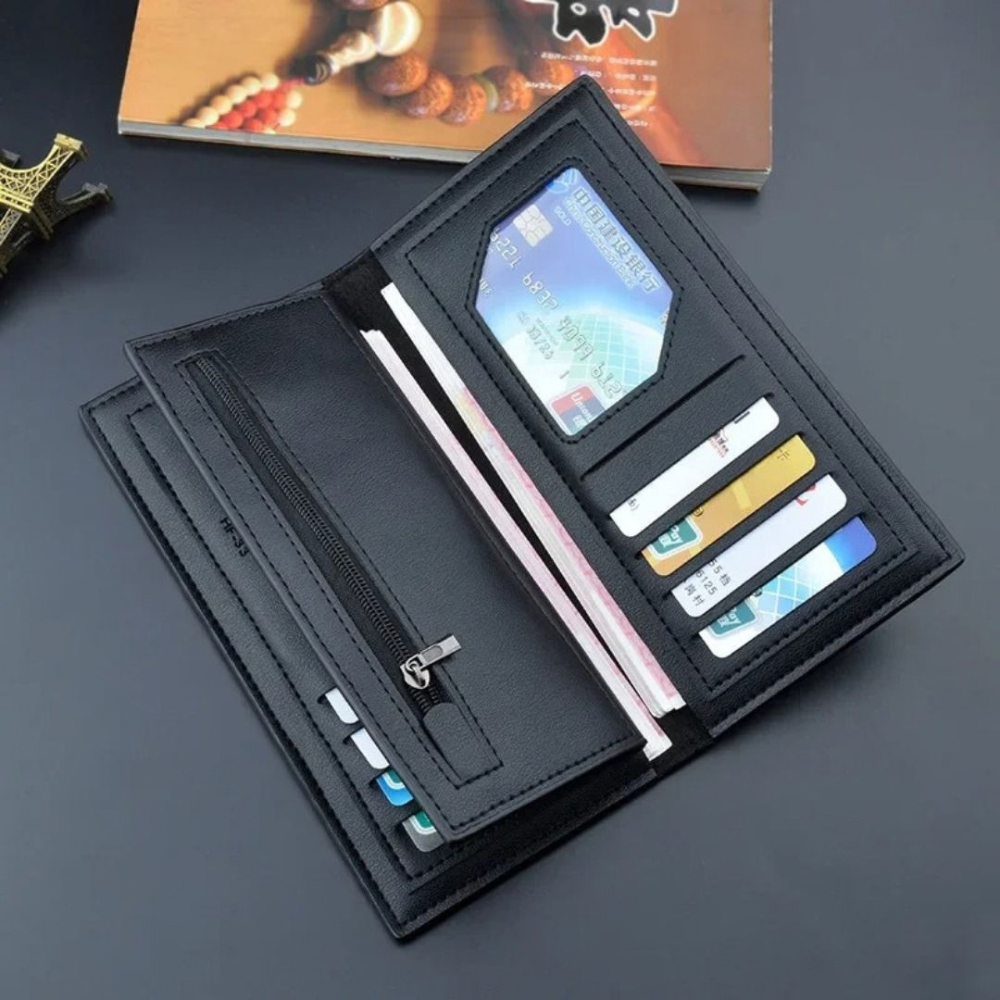 WAGLOK Dual Tone Long Wallet for Men & Women with 12 Card Slots and Zipper Pocket (Black)