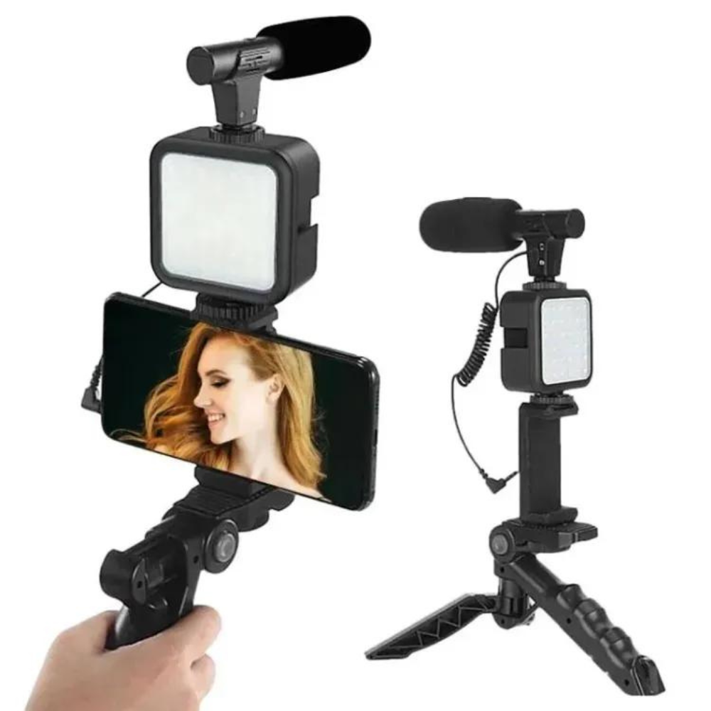 Vlogging Kit with Tripod, LED Light, Mic and Bluetooth Remote