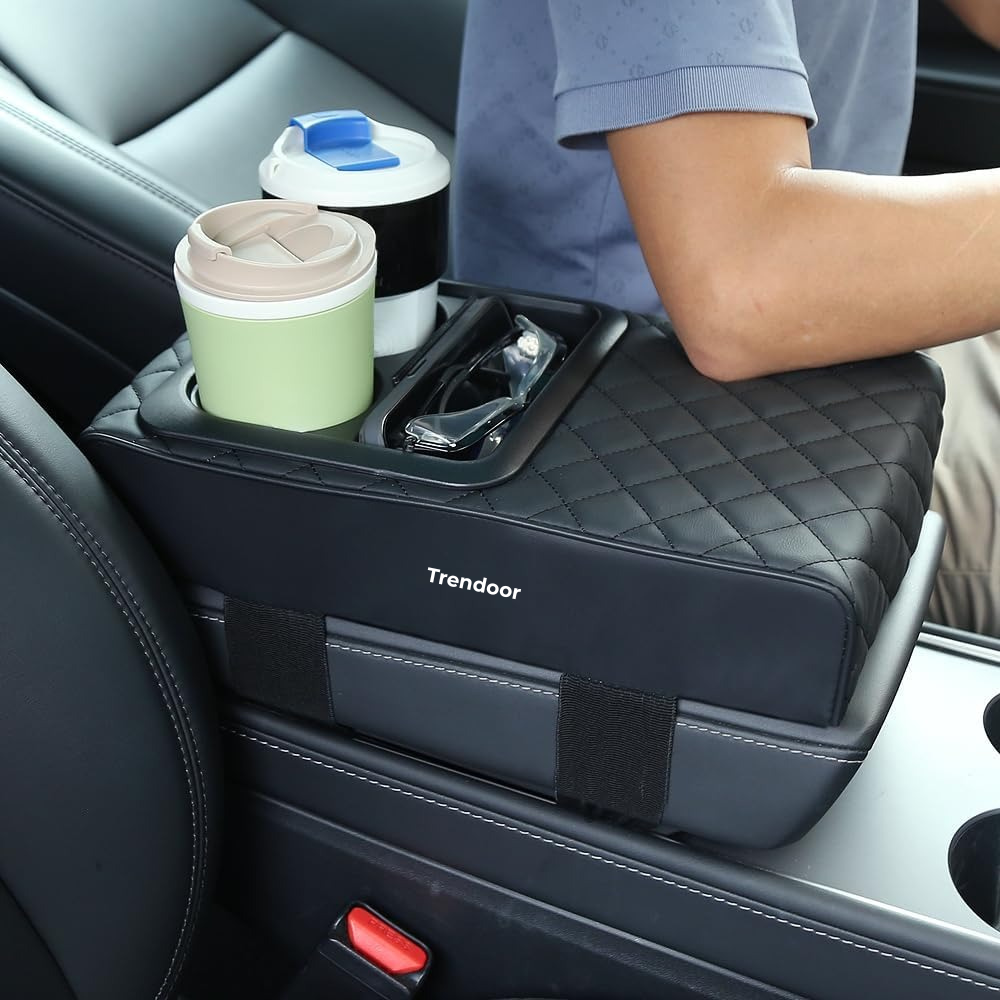 Car Armrest Cushion with Cup Holder and Storage Box