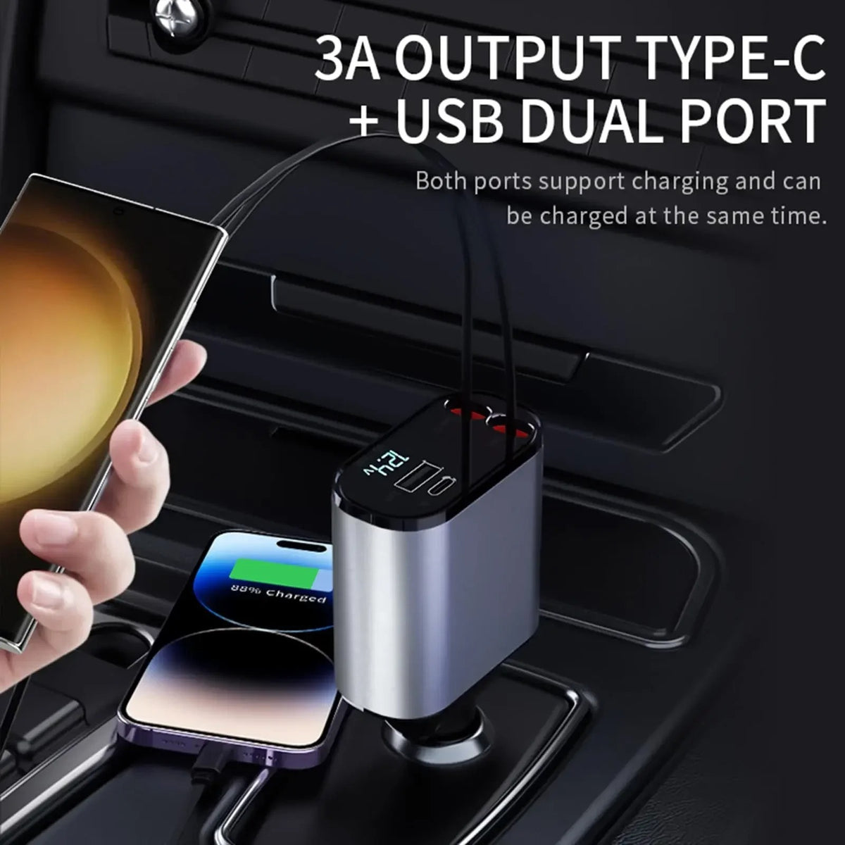 120W car charger with four charging outputs