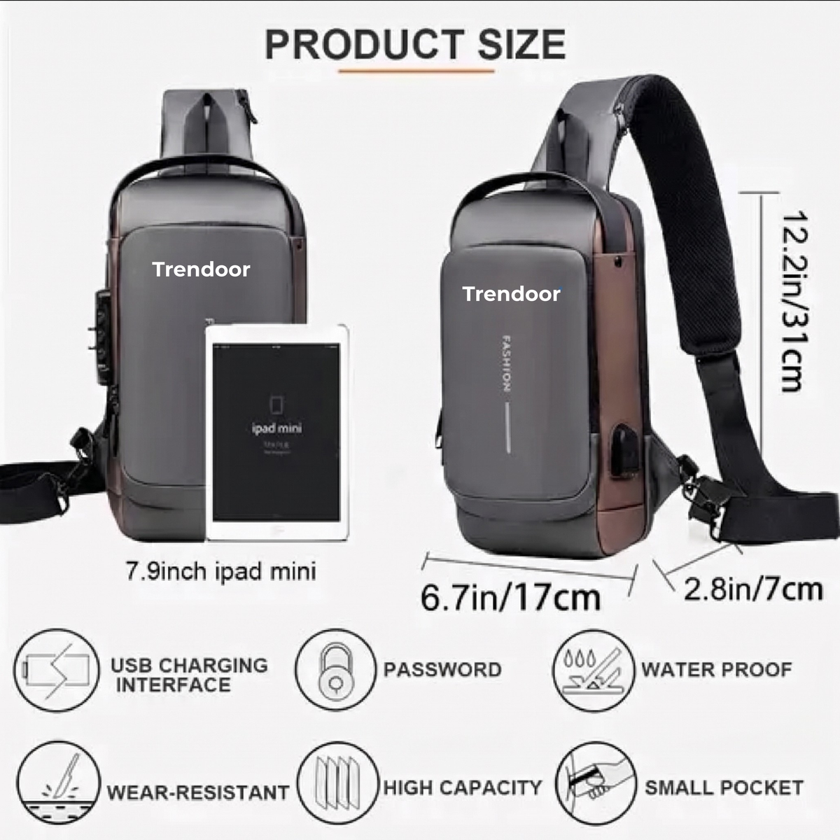 Anti-Theft Crossbody Sling Bag with Password Lock & USB Port