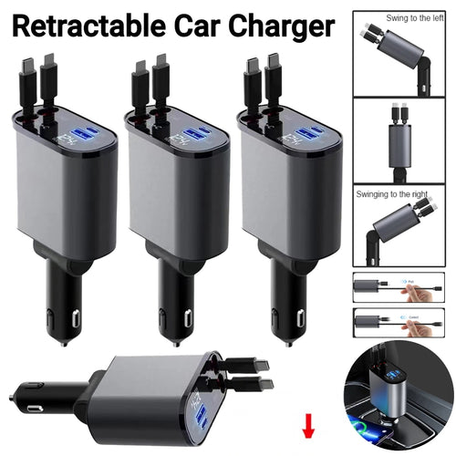 4 in 1 car charger 120W with retractable cables