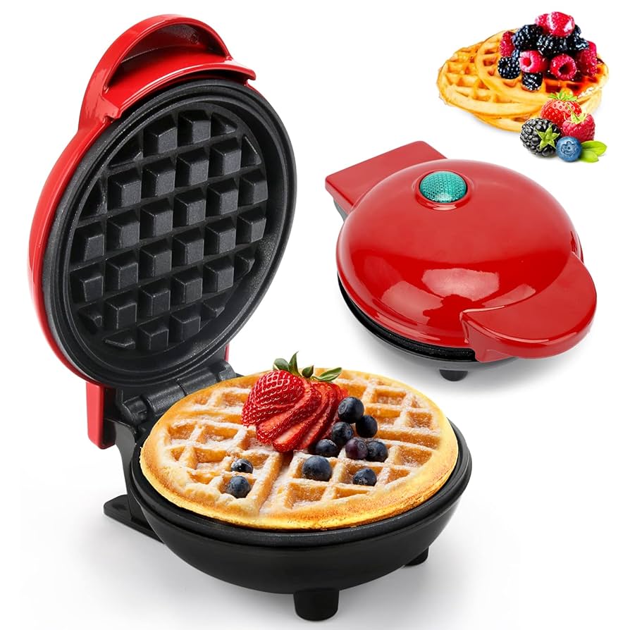 Compact electric waffle maker machine with non-stick plates