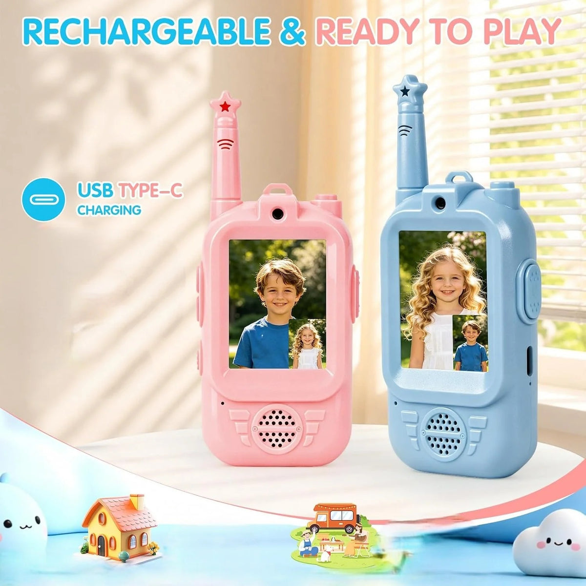 Children using the video walkie talkie toy