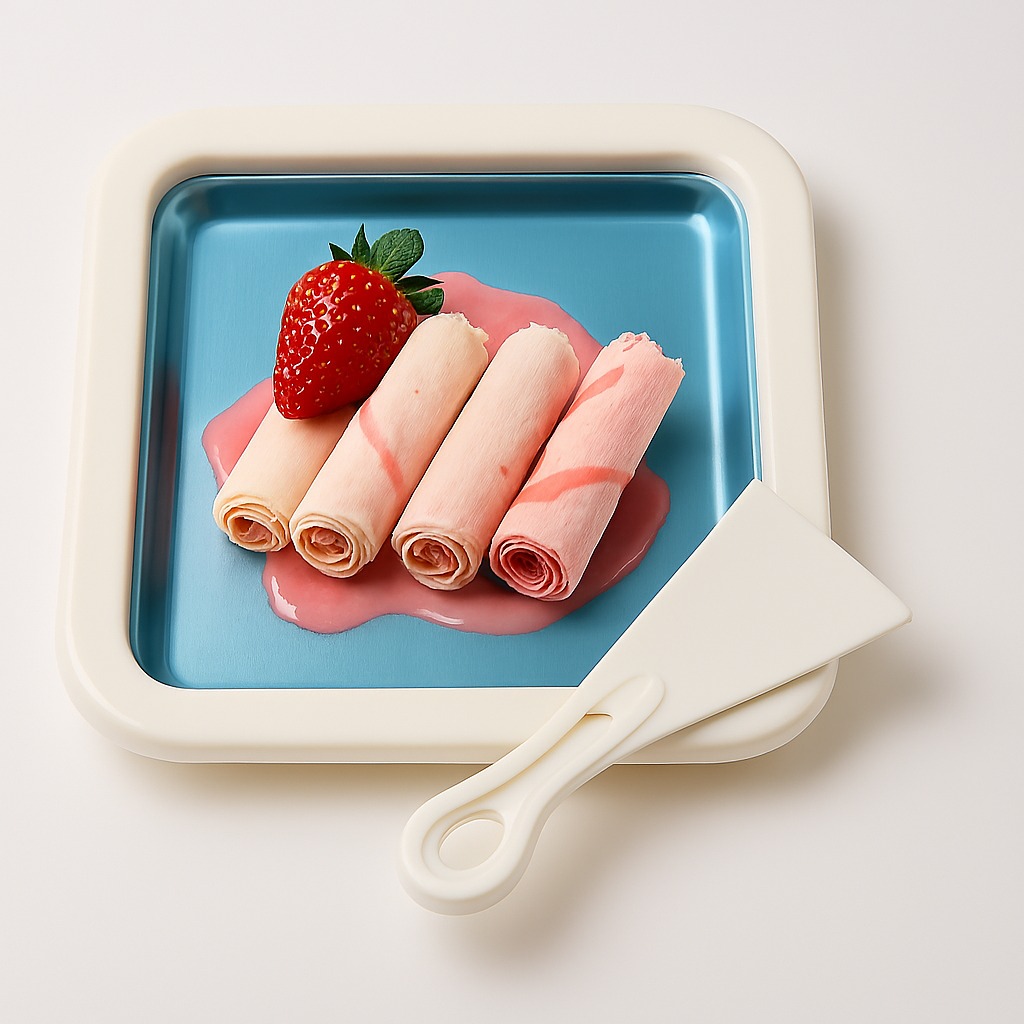 Making rolled ice cream on the cold plate