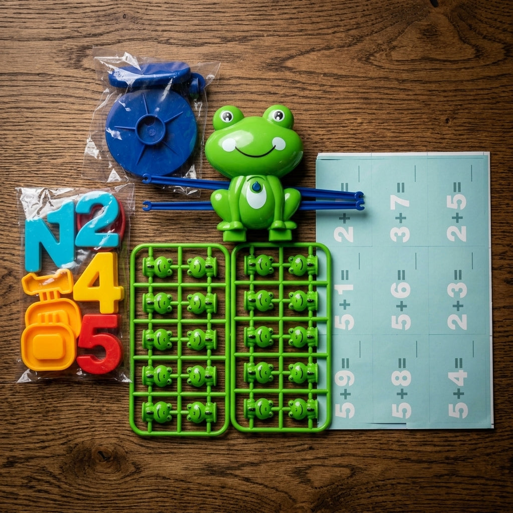 Complete frog balance set with frog tokens and weights