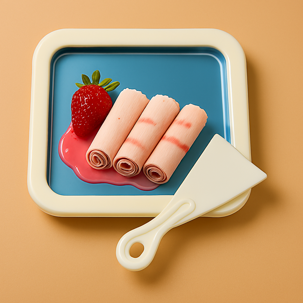 Rolled ice cream maker pan with scraper