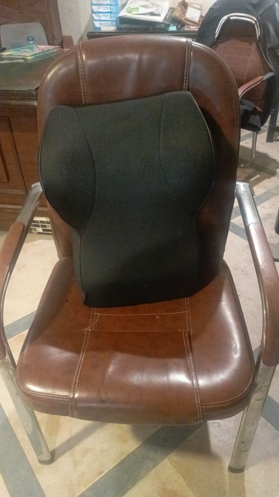 Memory foam cushion used as lumbar support
