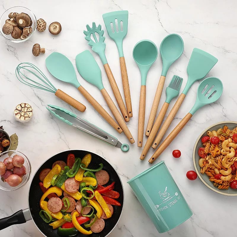 Heat resistant silicone cooking utensils