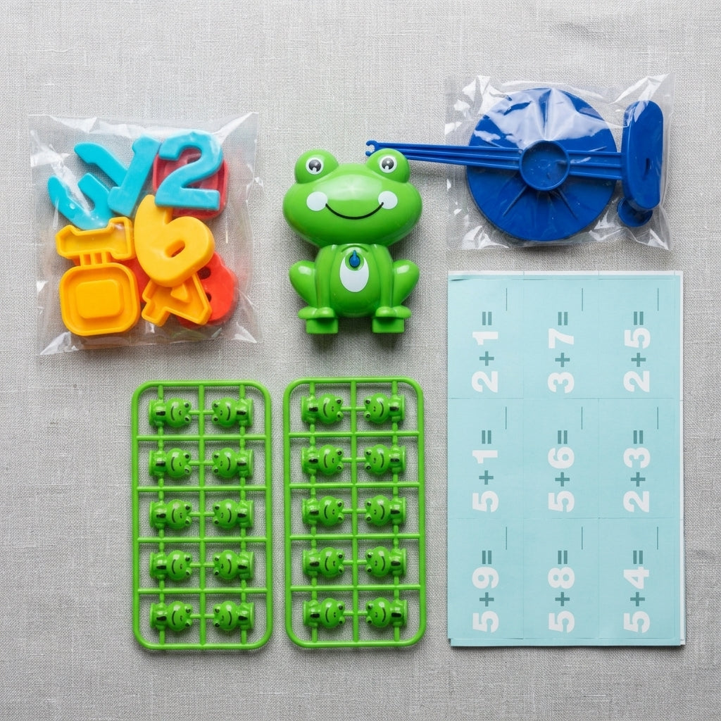 Child playing with the frog balance counting game