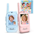 Kids video walkie talkie set with screens, pink and blue pair