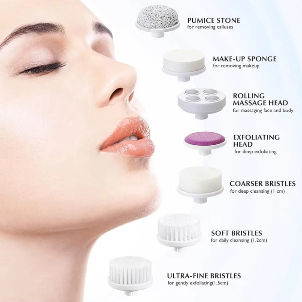 Electric Facial Cleansing Brush and Massager with 7 Heads