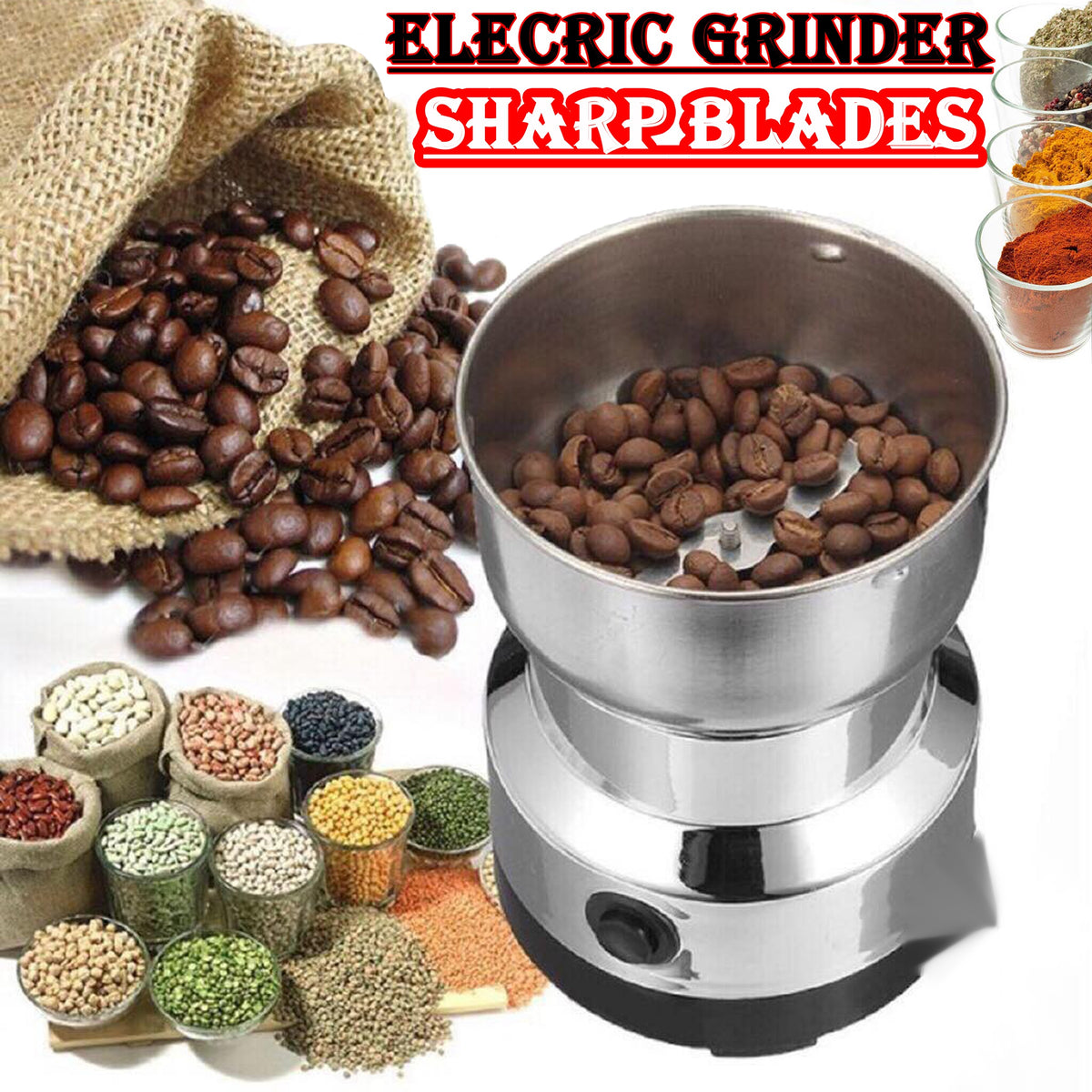 Multi Purpose Electric Coffee and Spice Grinder with Stainless Steel Body