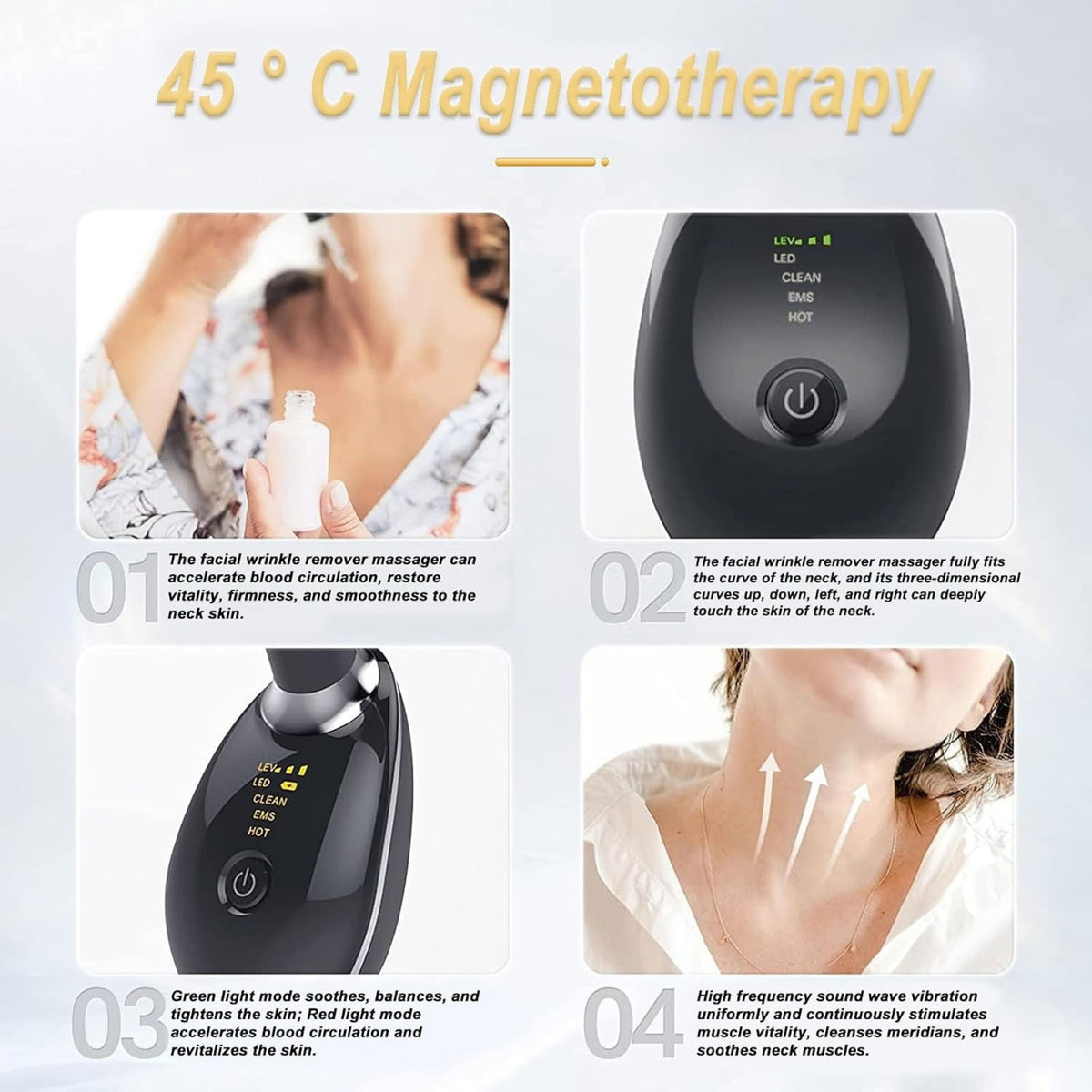 Face and Neck Massager with LED Light, Heat and 3 Massage Modes
