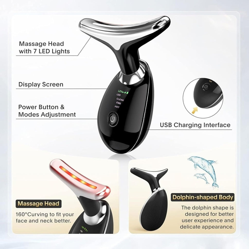 Face and Neck Massager with LED Light, Heat and 3 Massage Modes