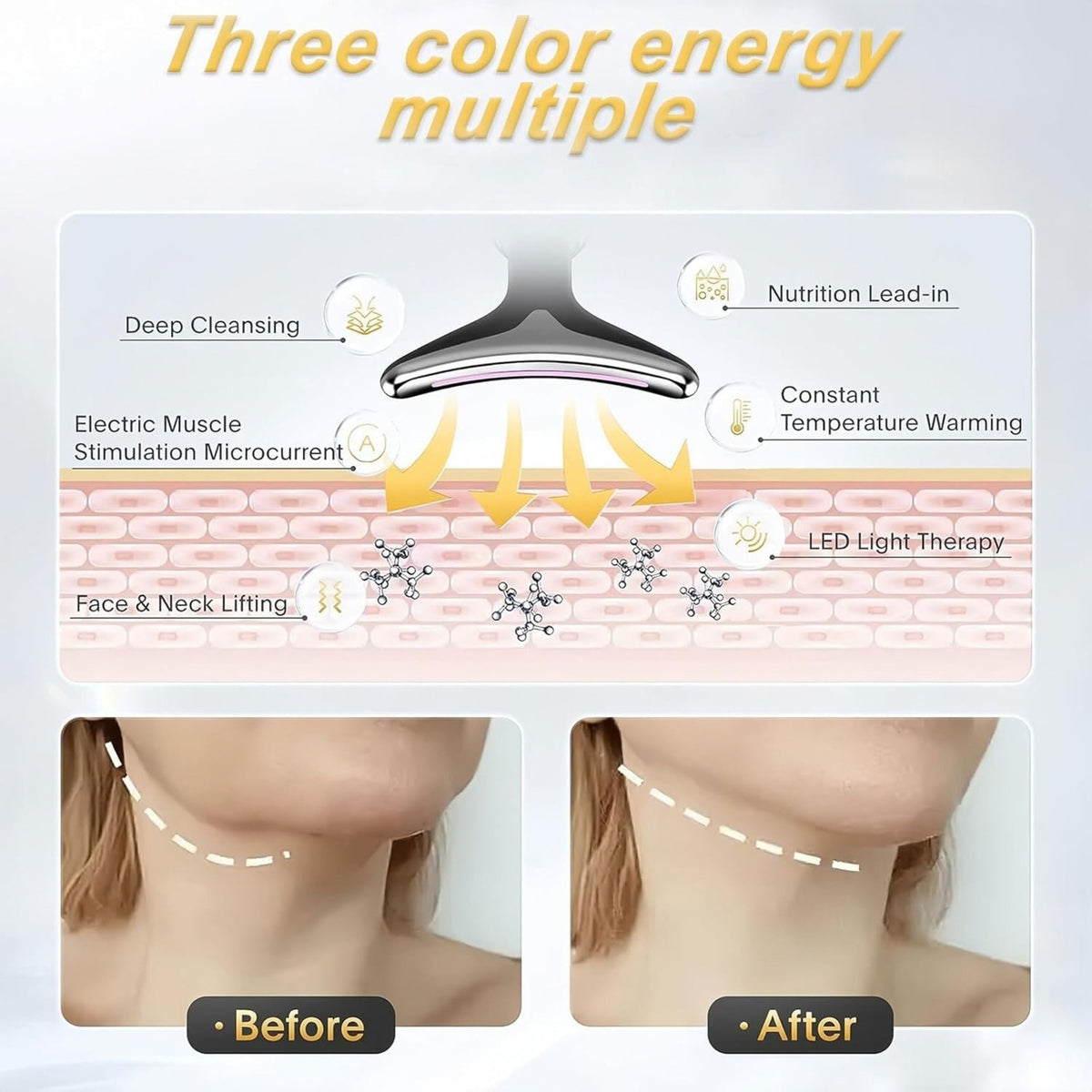 Face and Neck Massager with LED Light, Heat and 3 Massage Modes