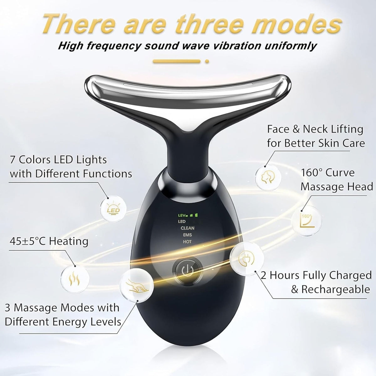 Face and Neck Massager with LED Light, Heat and 3 Massage Modes