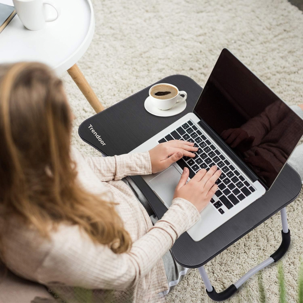 Foldable Laptop Bed Table with Tablet Slot and Cup Holder