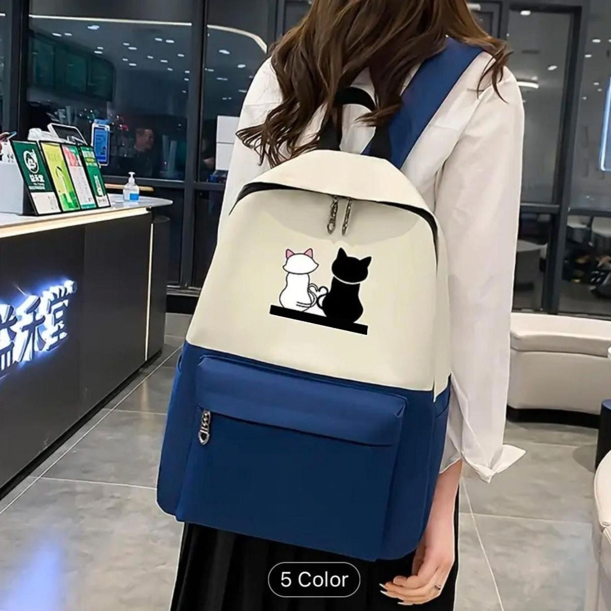 Cute Cat Print 4-in-1 School Bag Set for Girls