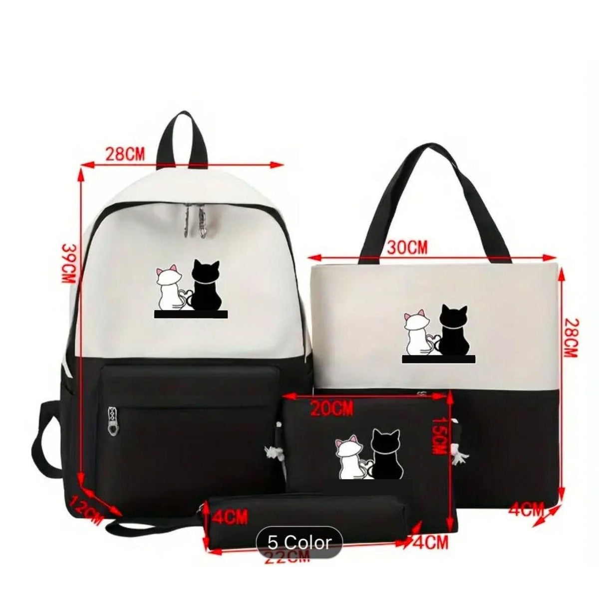 Cute Cat Print 4-in-1 School Bag Set for Girls