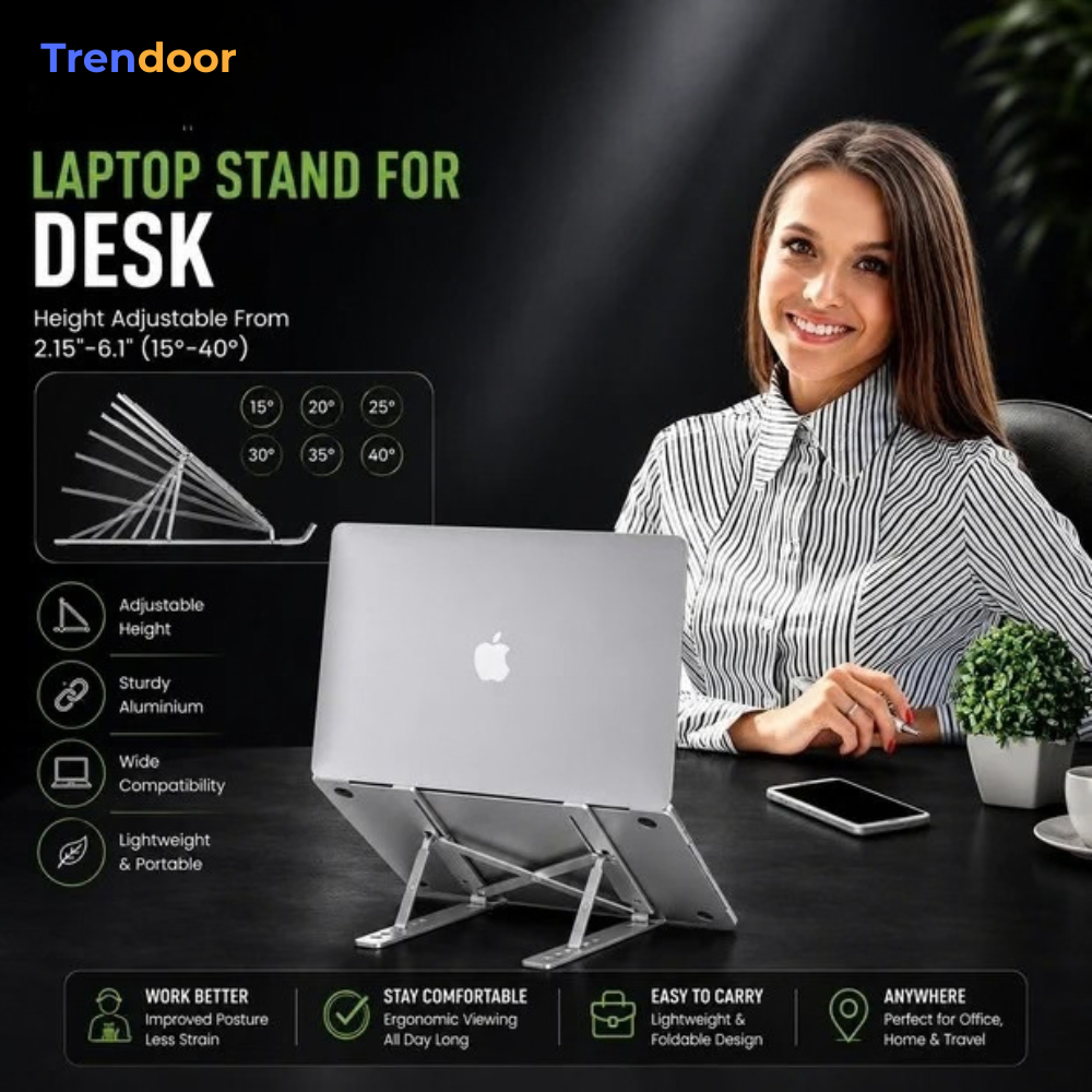 Adjustable Laptop Stand – Foldable Aluminium Stand with Carry Pouch