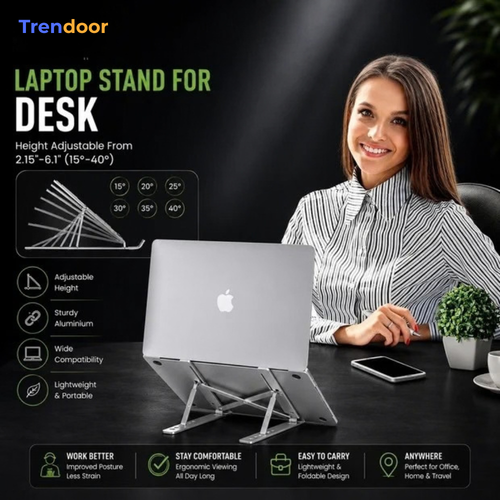 Adjustable Laptop Stand – Foldable Aluminium Stand with Carry Pouch