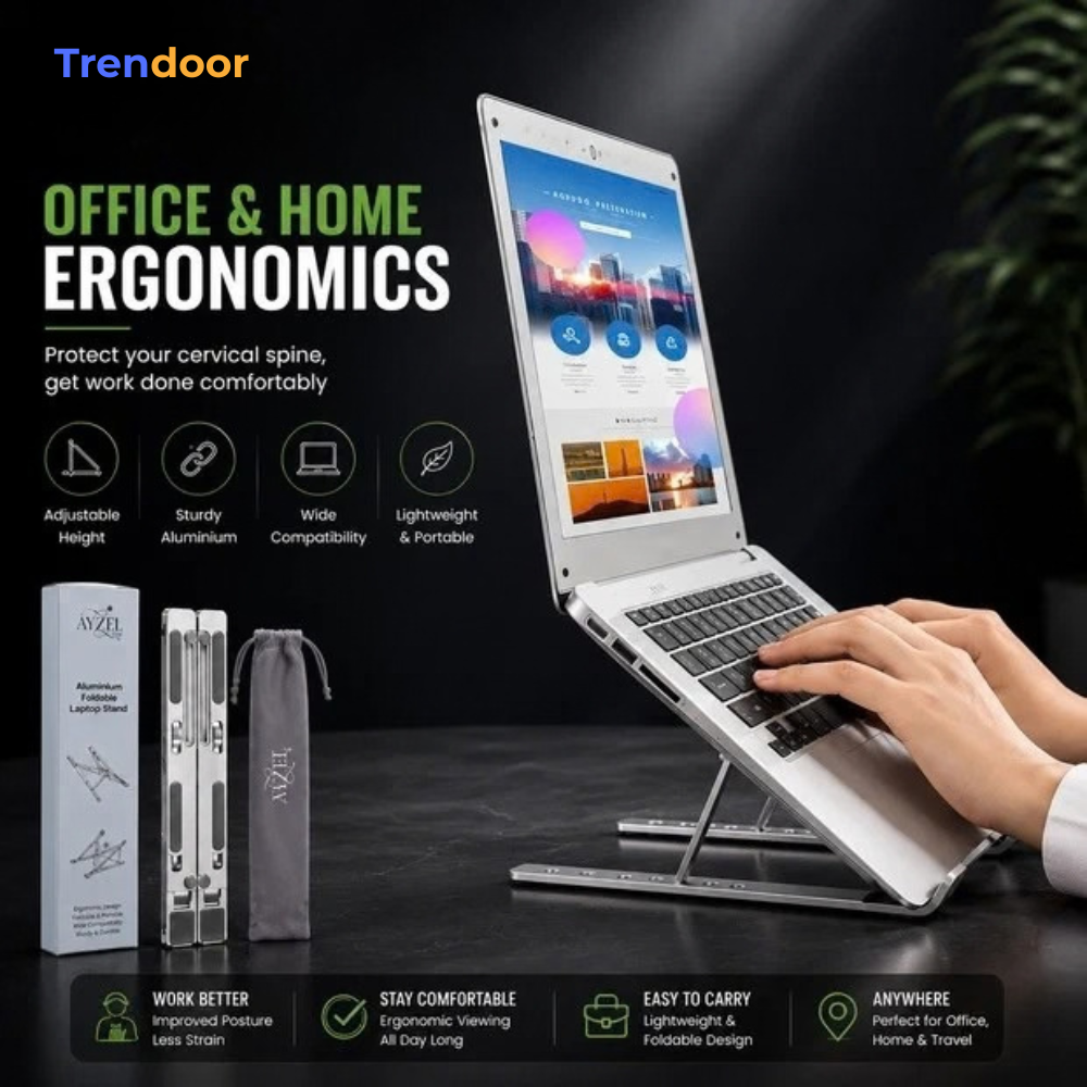 Adjustable Laptop Stand – Foldable Aluminium Stand with Carry Pouch