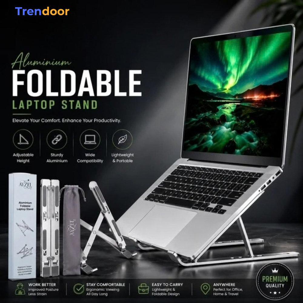 Adjustable Laptop Stand – Foldable Aluminium Stand with Carry Pouch