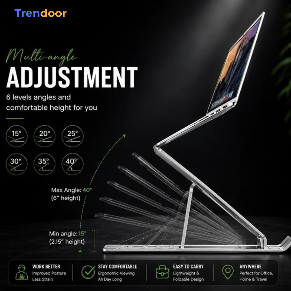 Adjustable Laptop Stand – Foldable Aluminium Stand with Carry Pouch