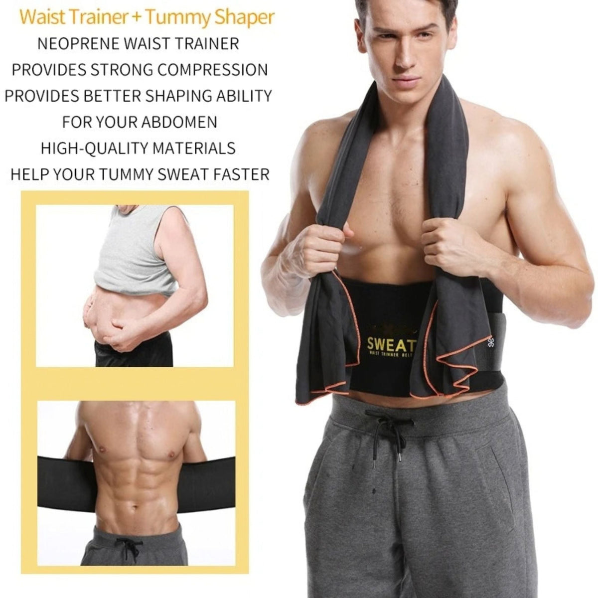 Men's Waist Trainer Sweat Belt for Abdominal Support and Workouts