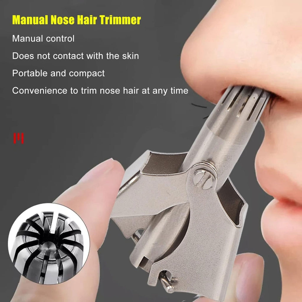 Manual Stainless Steel Nose Hair Trimmer with Brush and Pouch