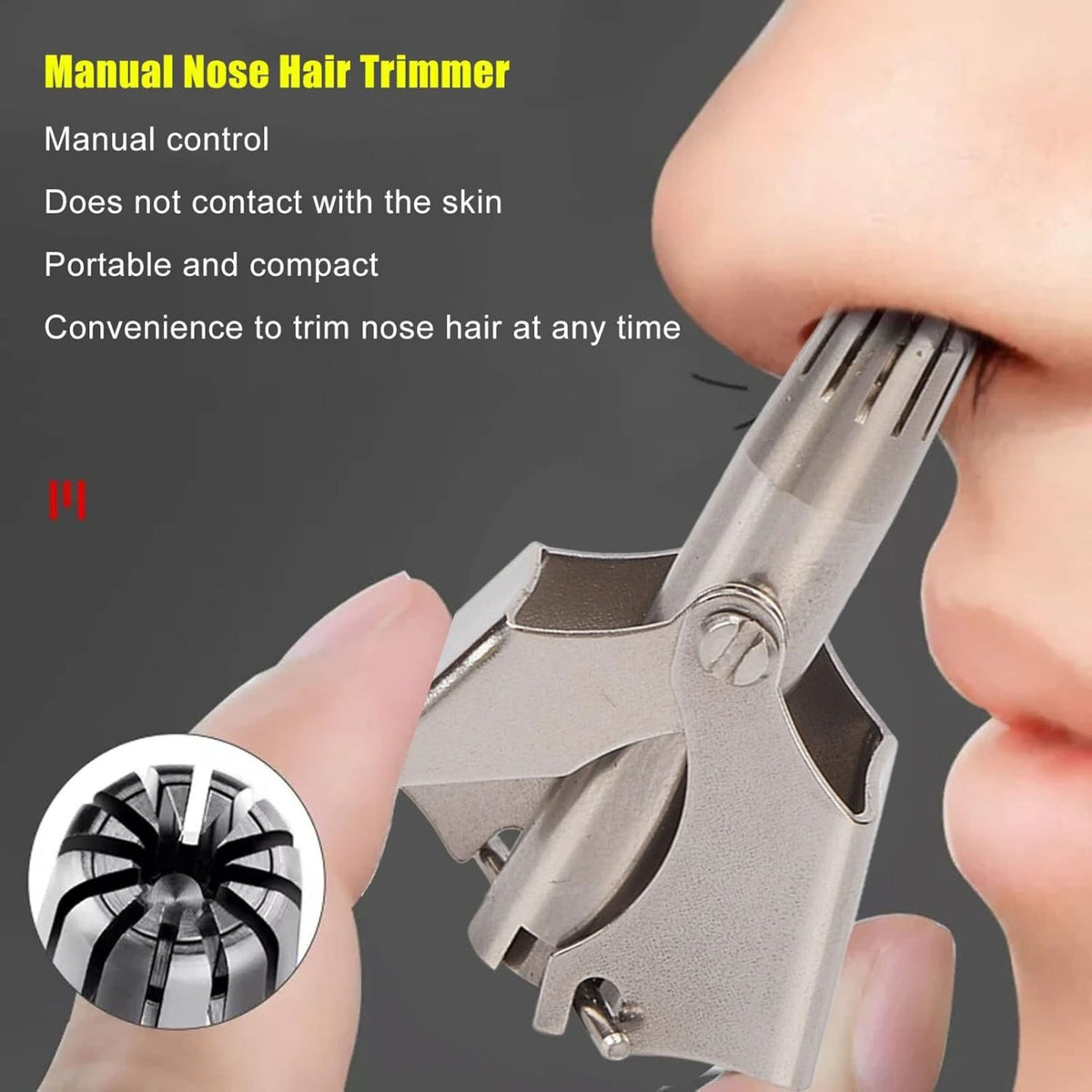Manual Stainless Steel Nose Hair Trimmer with Brush and Pouch