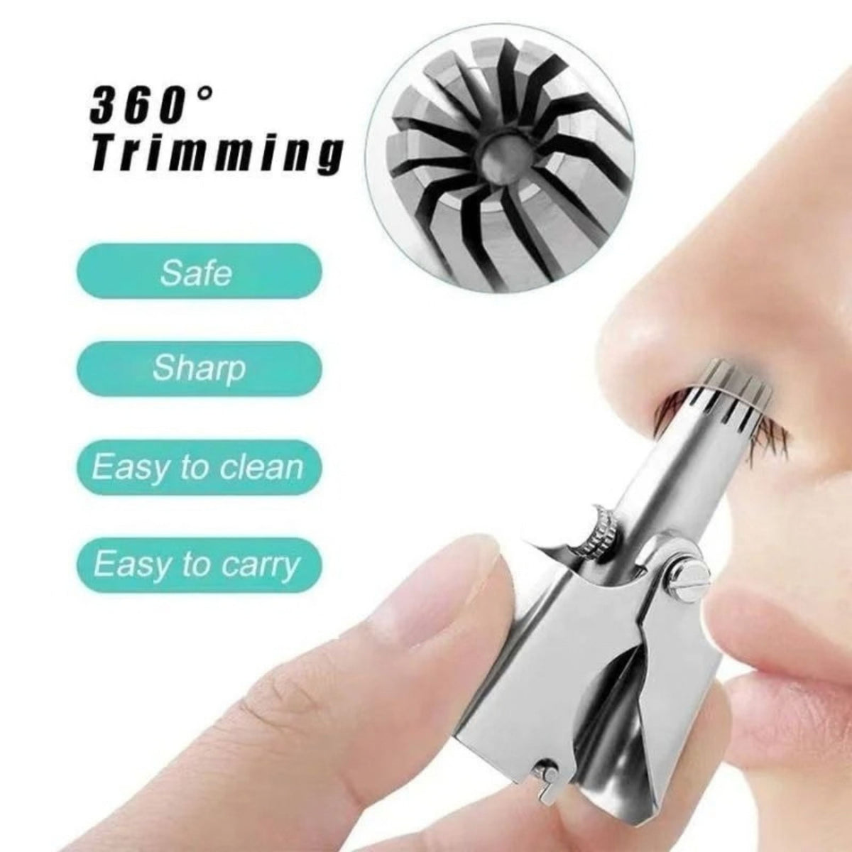 Manual Stainless Steel Nose Hair Trimmer with Brush and Pouch