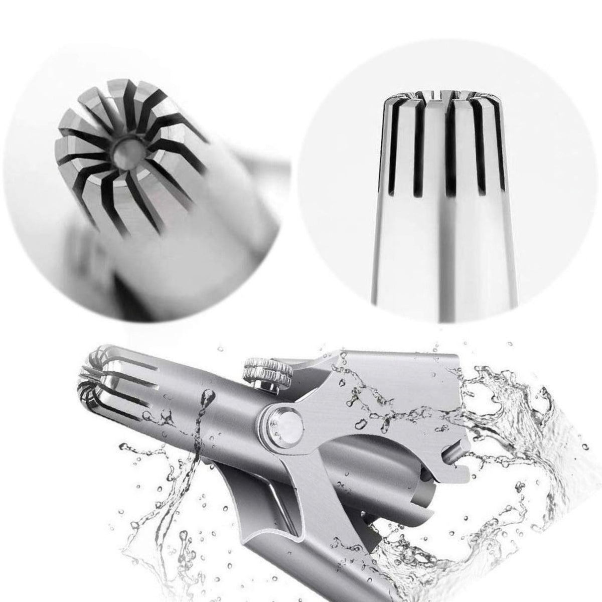 Manual Stainless Steel Nose Hair Trimmer with Brush and Pouch