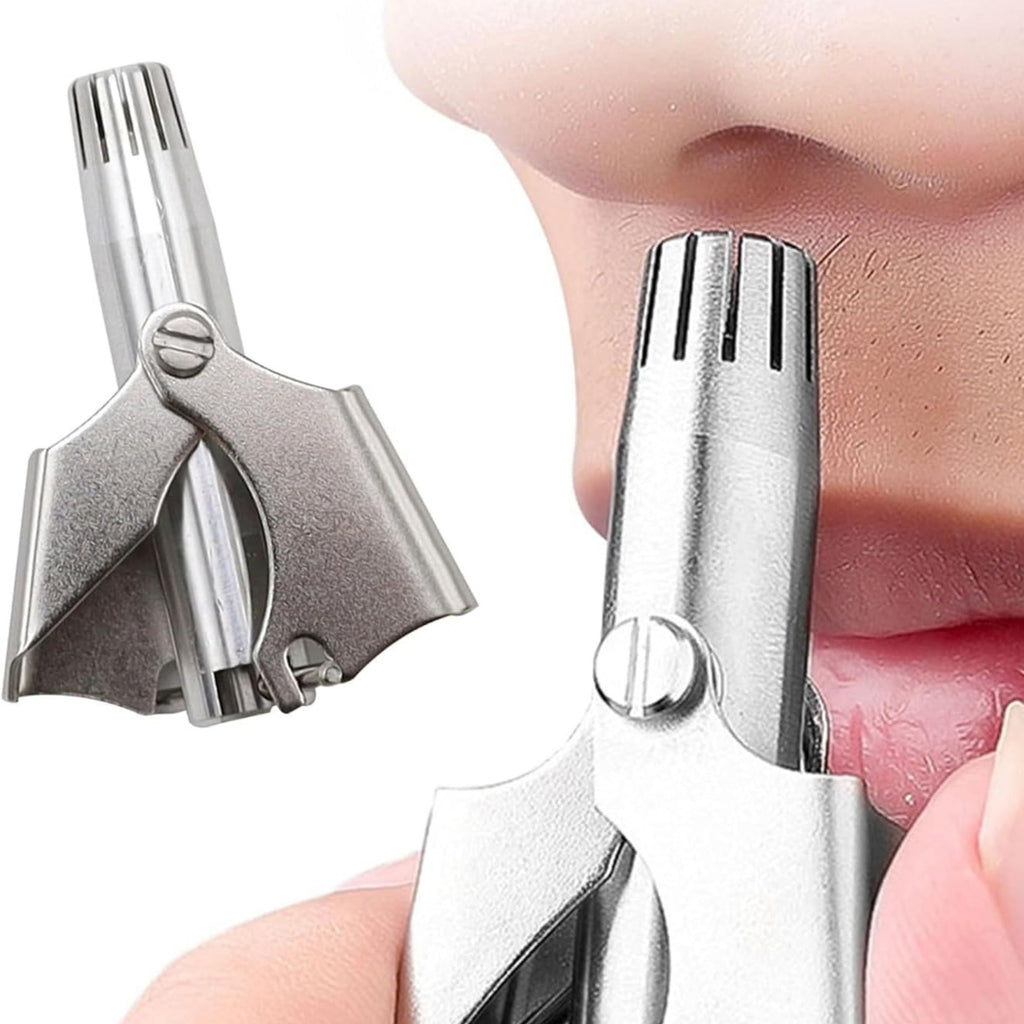 Manual Stainless Steel Nose Hair Trimmer with Brush and Pouch