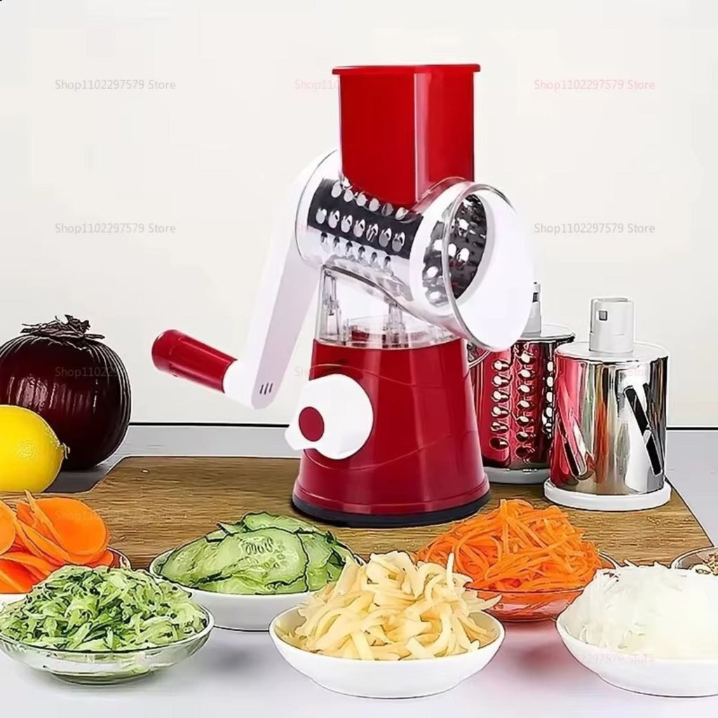 Rotary Vegetable Cutter and Slicer with 3 Stainless Steel Drums